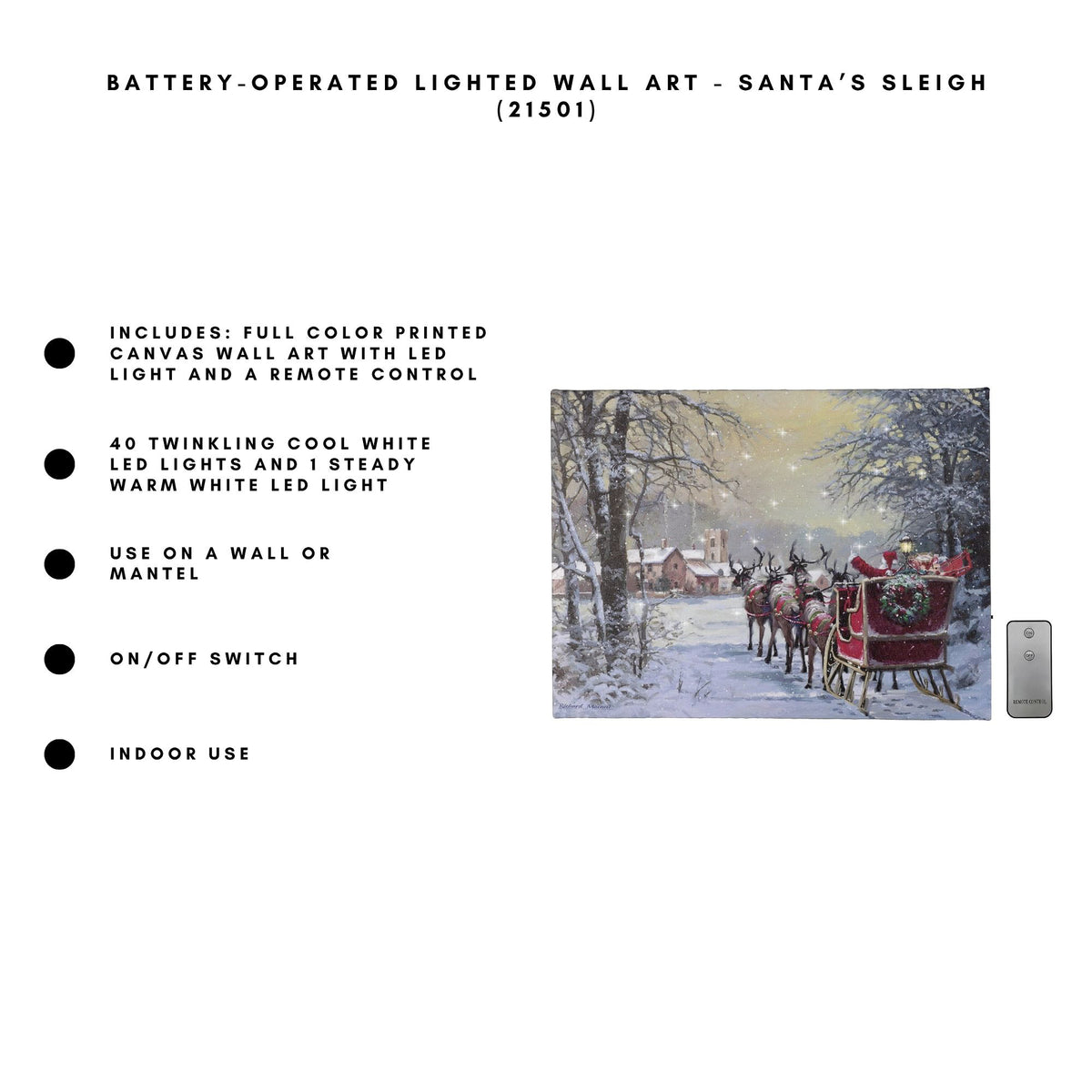 Battery-Operated Lighted Wall Art - Santa's Sleigh Ride