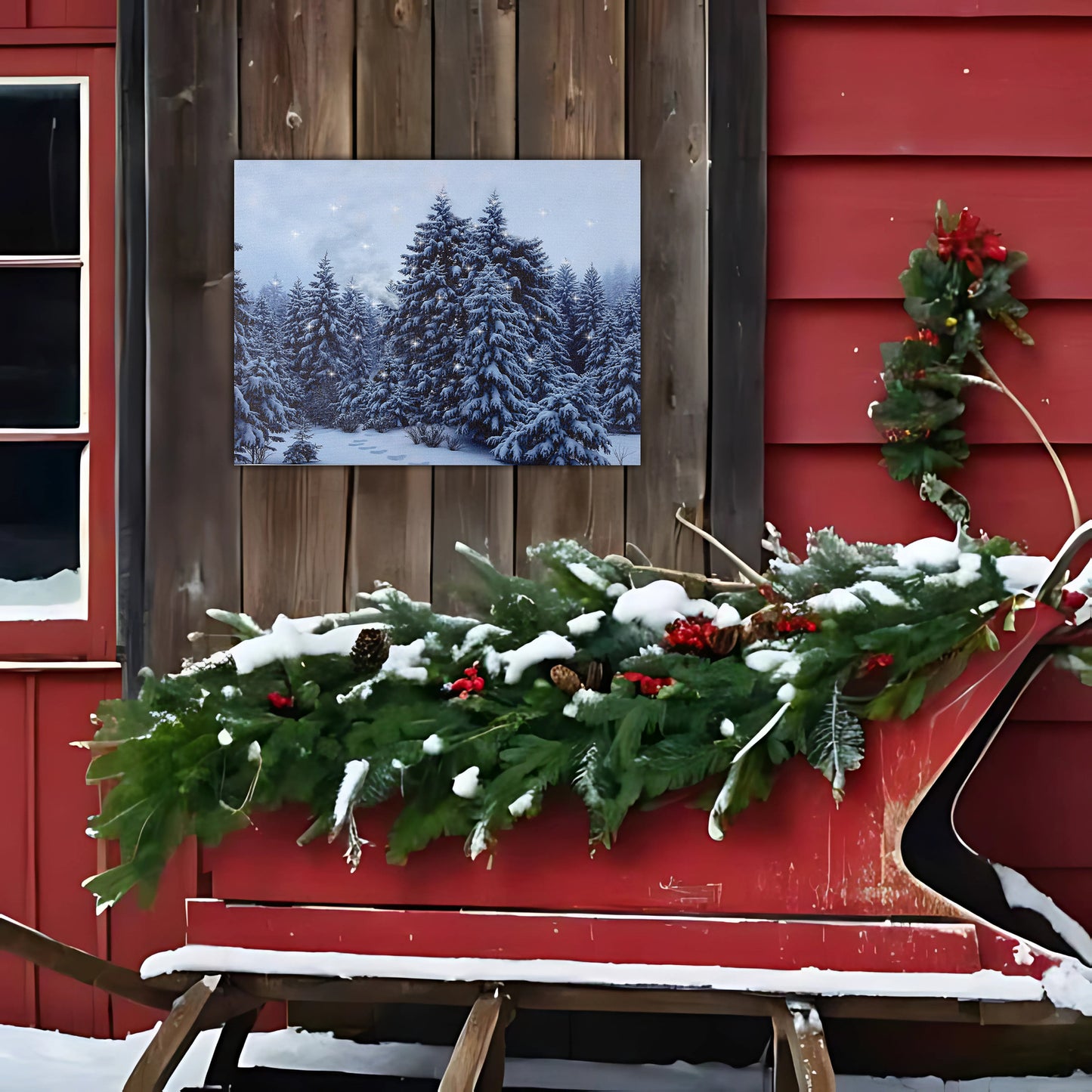 Battery Operated Wall Art with Remote Control - Snowy Pines