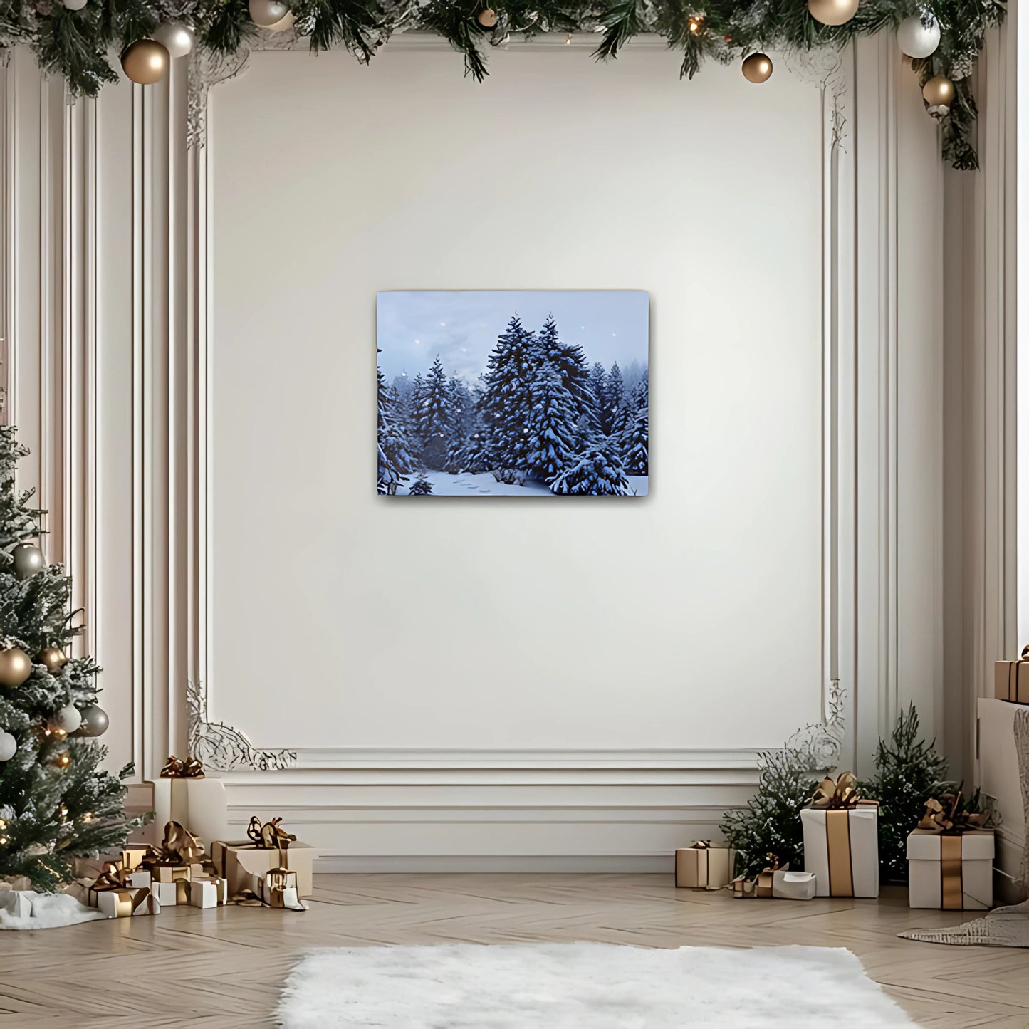 Battery Operated Wall Art with Remote Control - Snowy Pines
