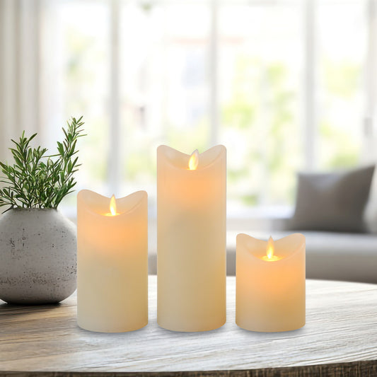 Battery Operated LED Flickering Flame Real Wax Candles- Set of 3