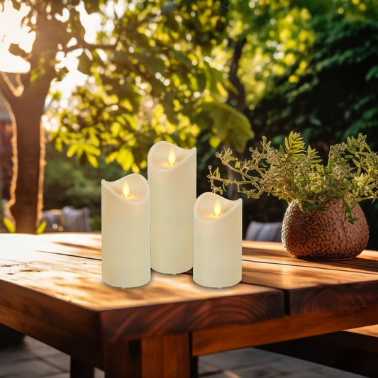 Weather-Resistant LED Candles with Flickering Flame - Set of 3