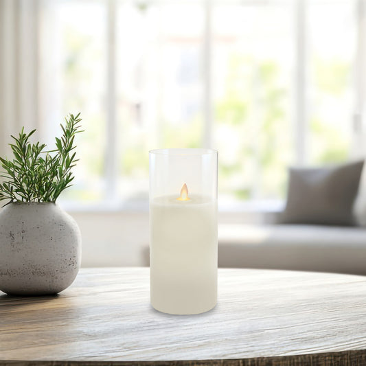 Battery-Operated Glass Hurricane LED Candle with Flickering Flame
