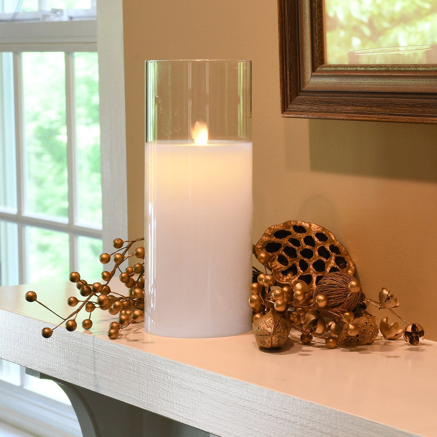 Battery-Operated Glass Hurricane LED Candle with Flickering Flame