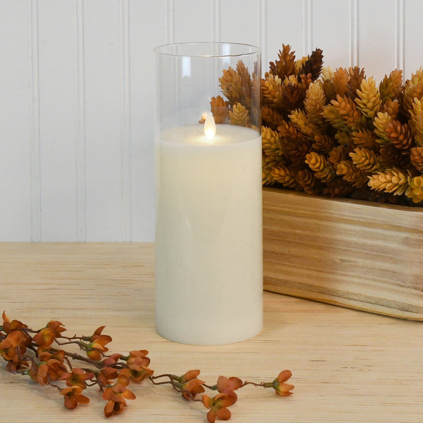 Battery-Operated Glass Hurricane LED Candle with Flickering Flame