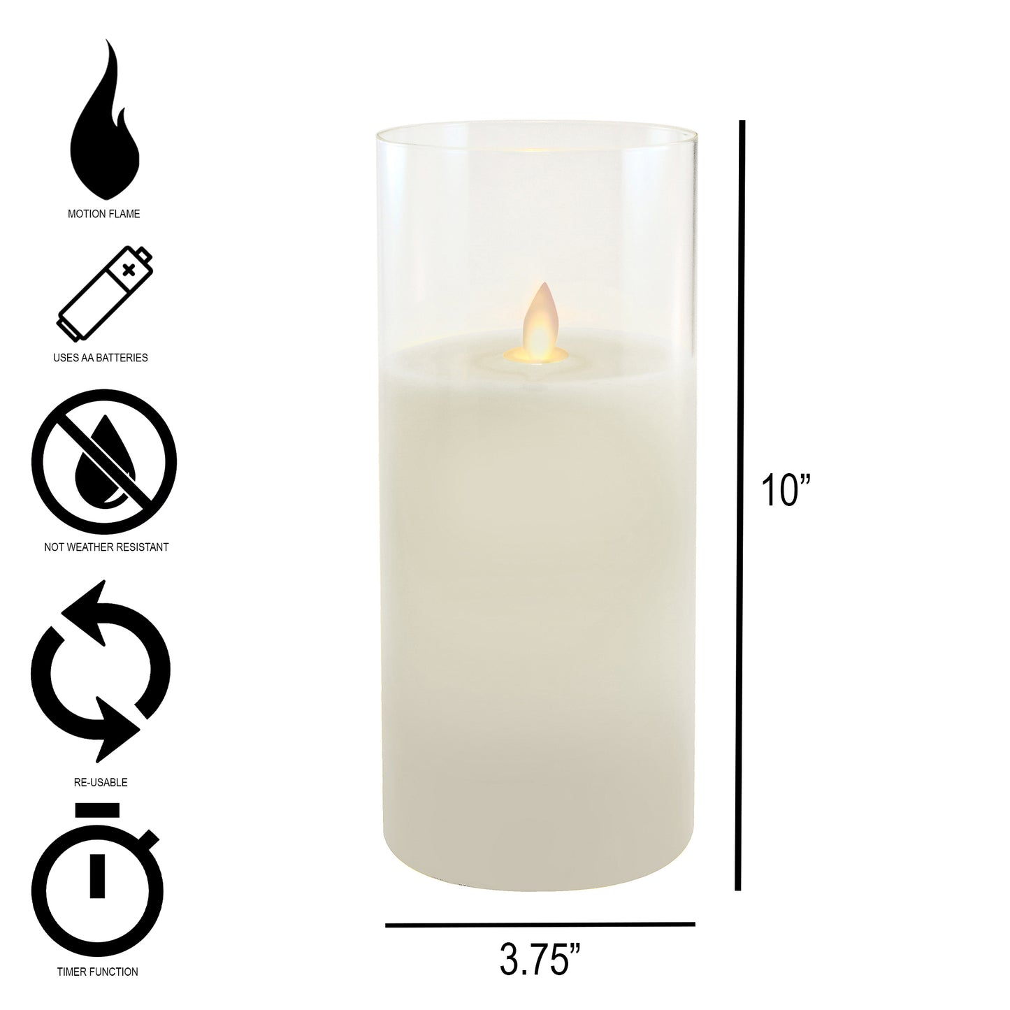 Battery-Operated Glass Hurricane LED Candle with Flickering Flame