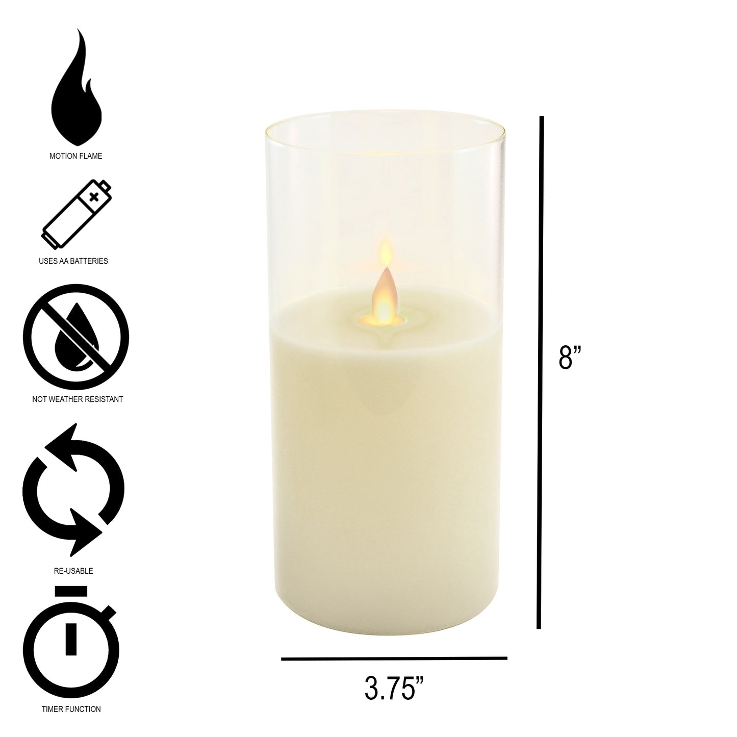 Battery-Operated Glass Hurricane LED Candle with Flickering Flame