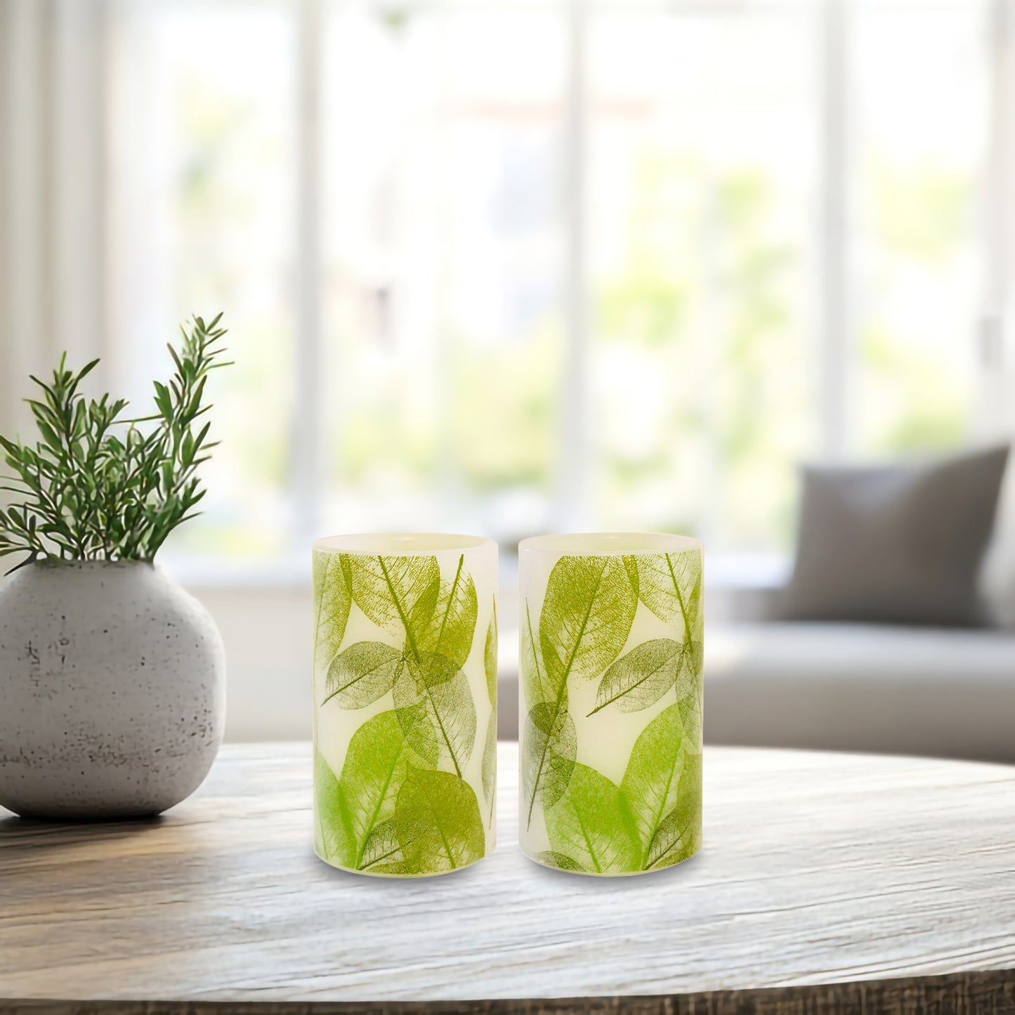 Battery Operated LED Wax Candles, Lace Leaf - Set of 2