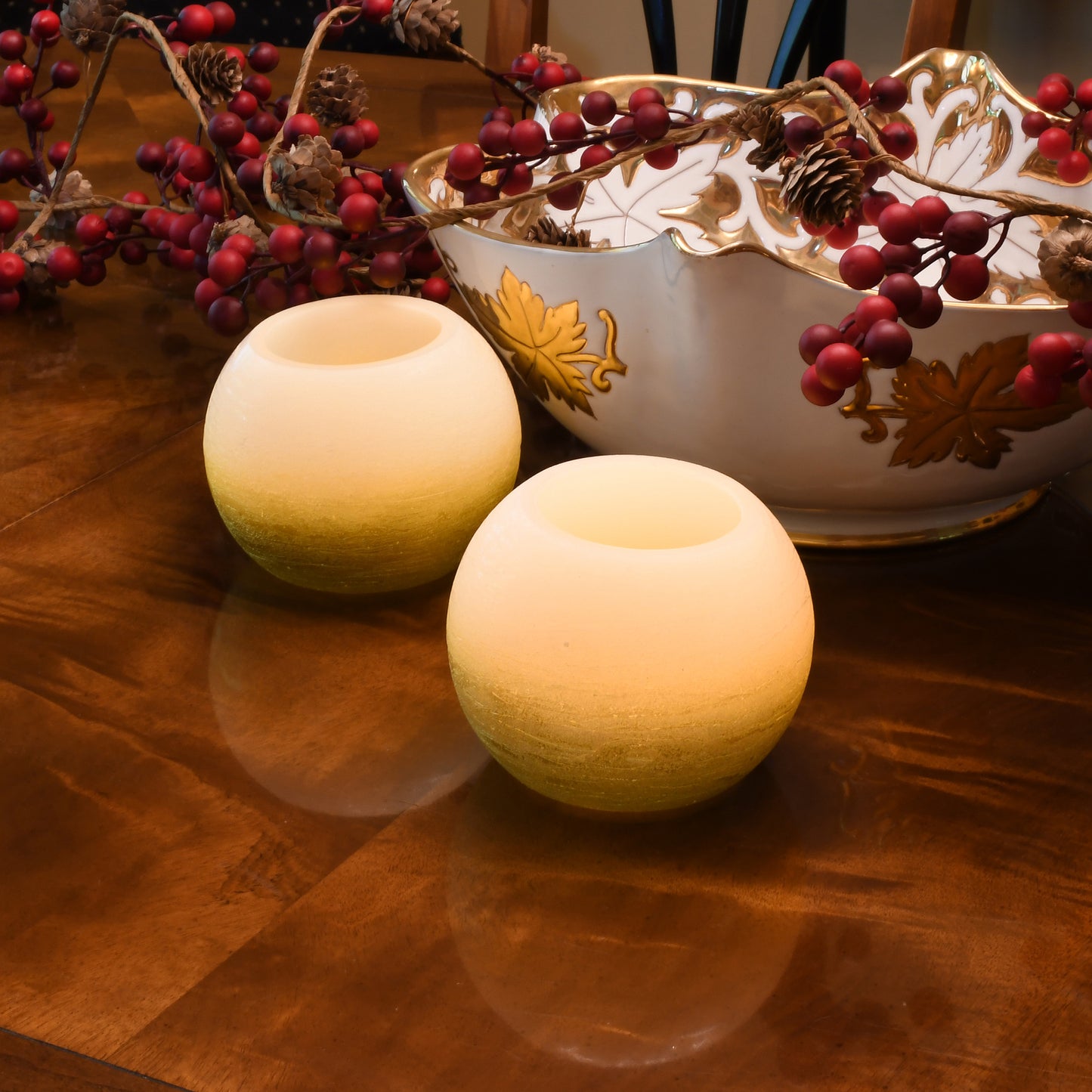 Battery-Operated LED Wax Candles, Gold - Set of 2