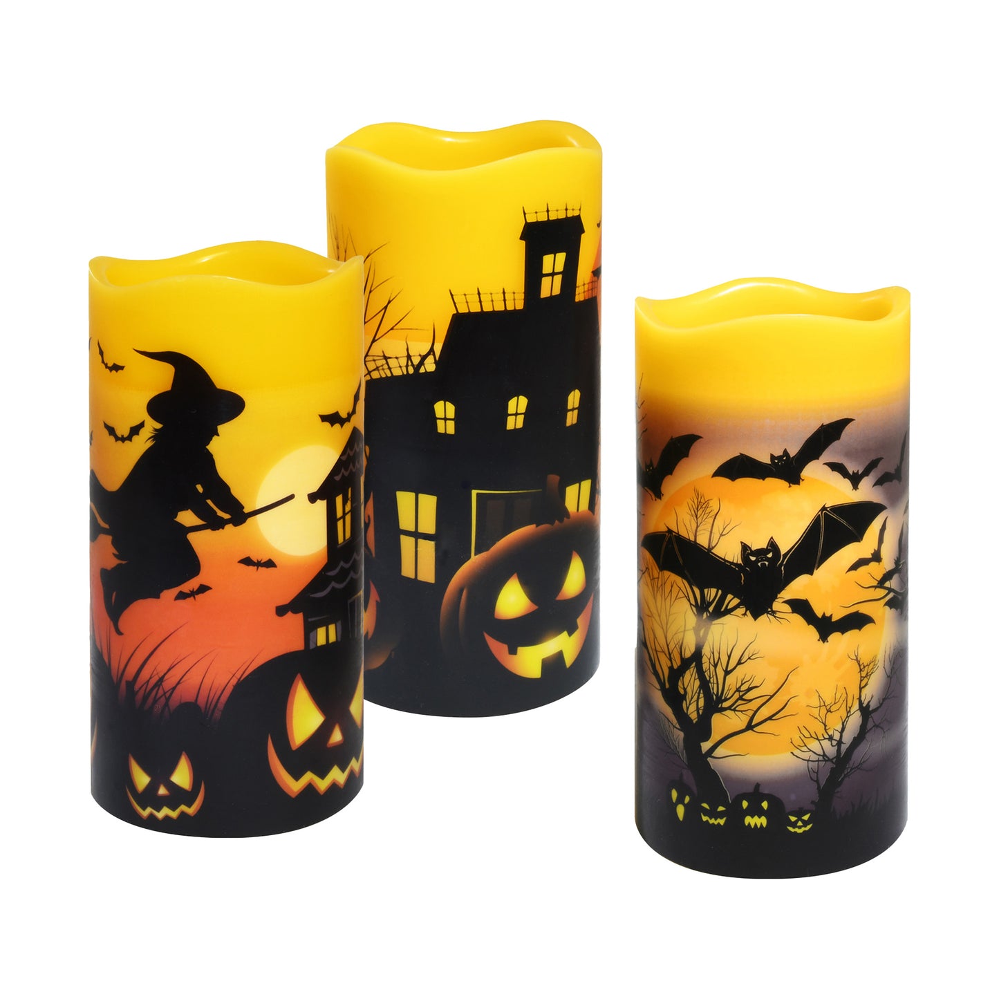 Battery Operated LED Wax Candles, Halloween - Set of 3