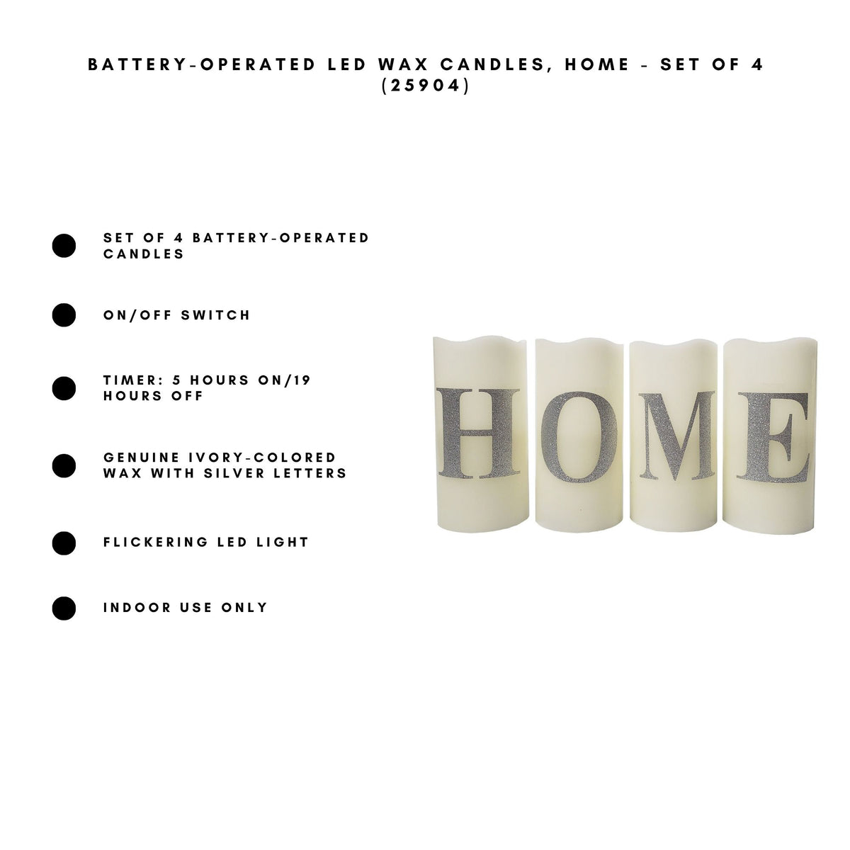 Battery Operated LED Wax Candles, HOME - Set of 4