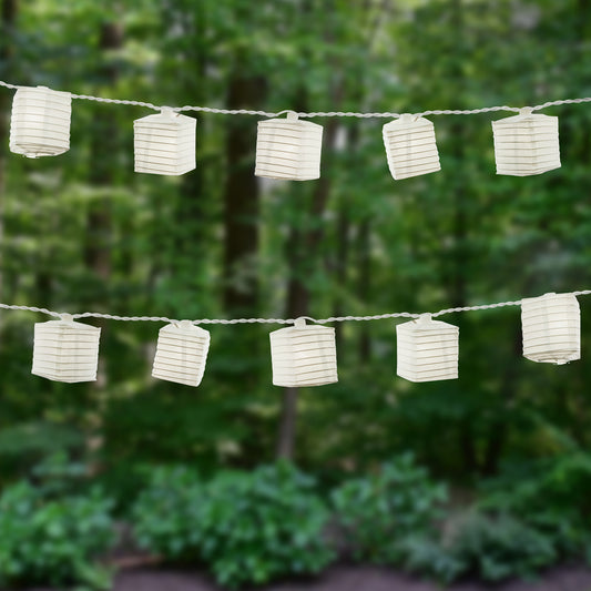 Electric String Lights with 10 White Square Nylon Lanterns