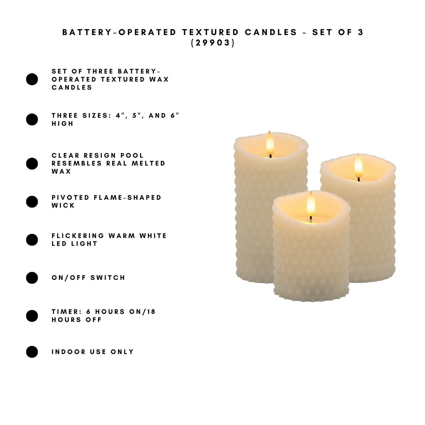 Battery-Operated Textured Candles - Set of 3