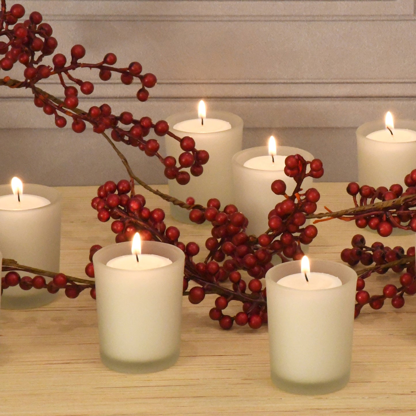 Votive Candles in Frosted Glass Holders - Set of 12