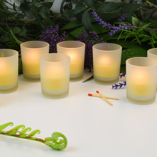 Citronella Votive Candles in Frosted Glass Holders - Set of 12