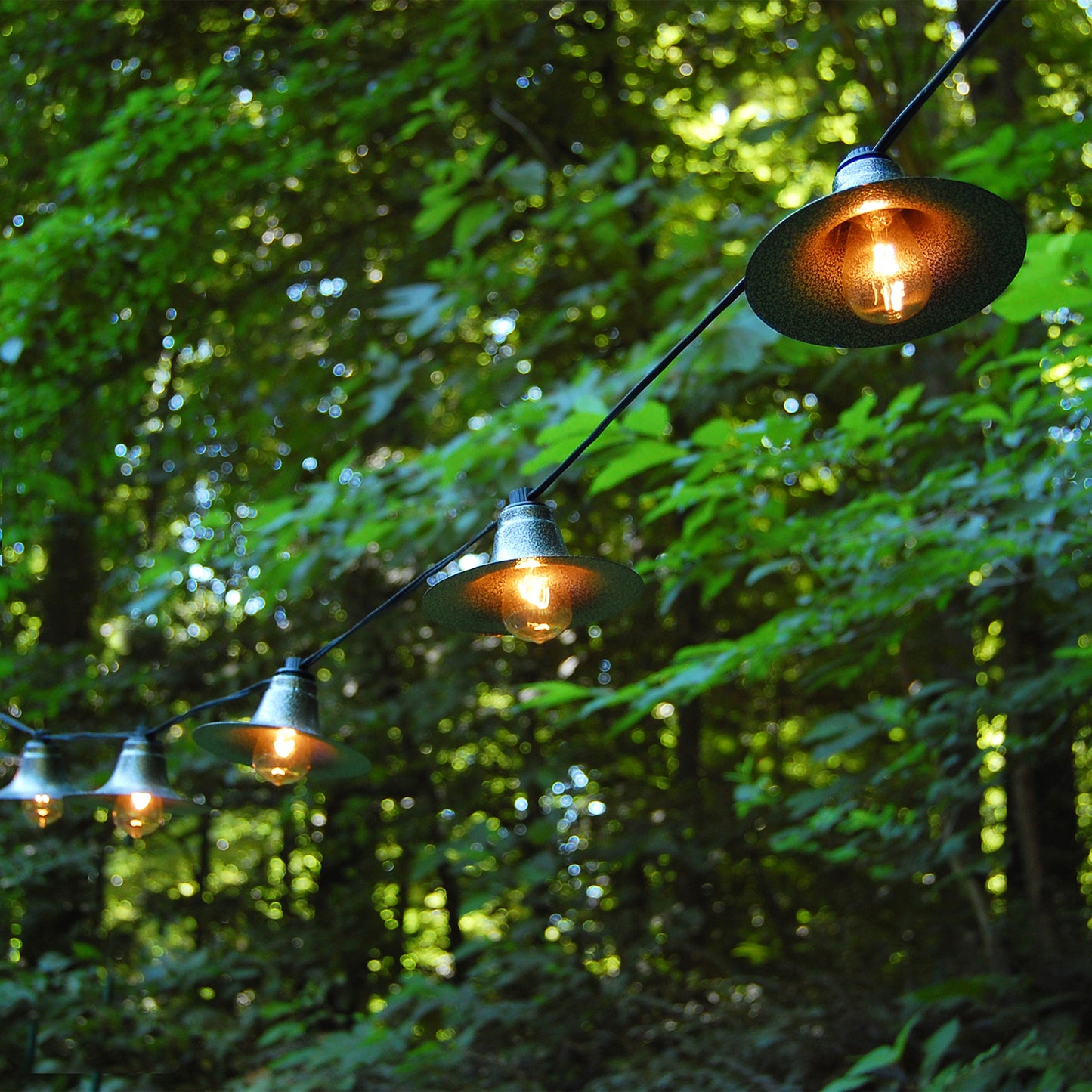 Electric Café String Lights with 10 Gun Metal Shades