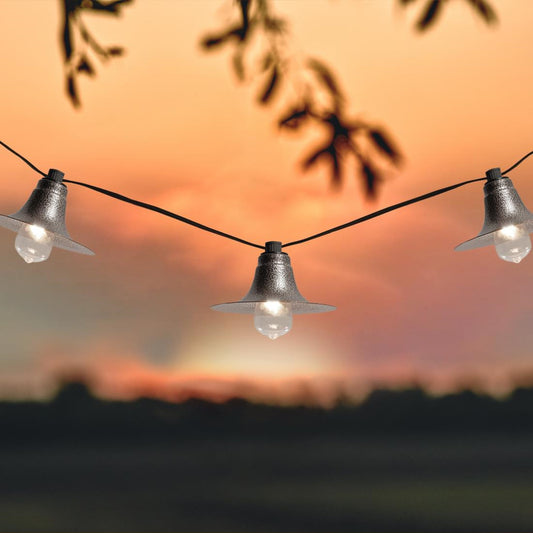 Electric Café String Lights with 10 Gun Metal Shades