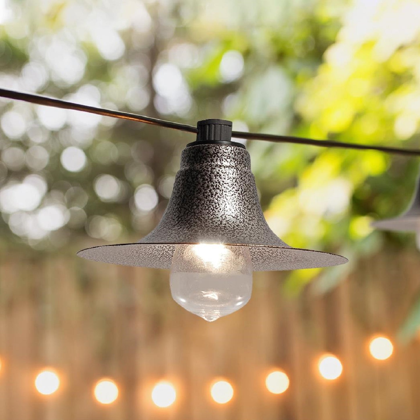 Electric Café String Lights with 10 Gun Metal Shades