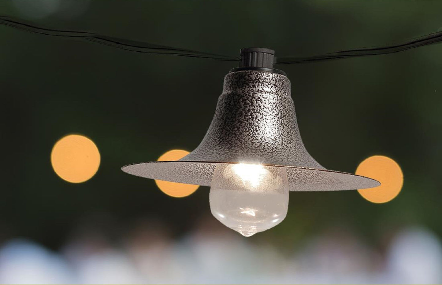 Electric Café String Lights with 10 Gun Metal Shades