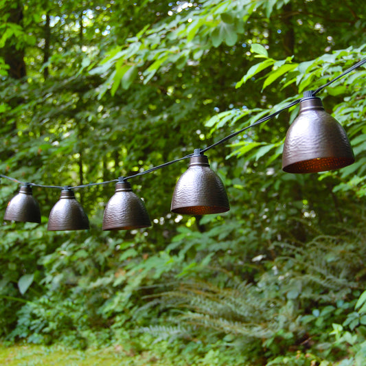 Electric Café String Lights with 10 Brown Metal Domes