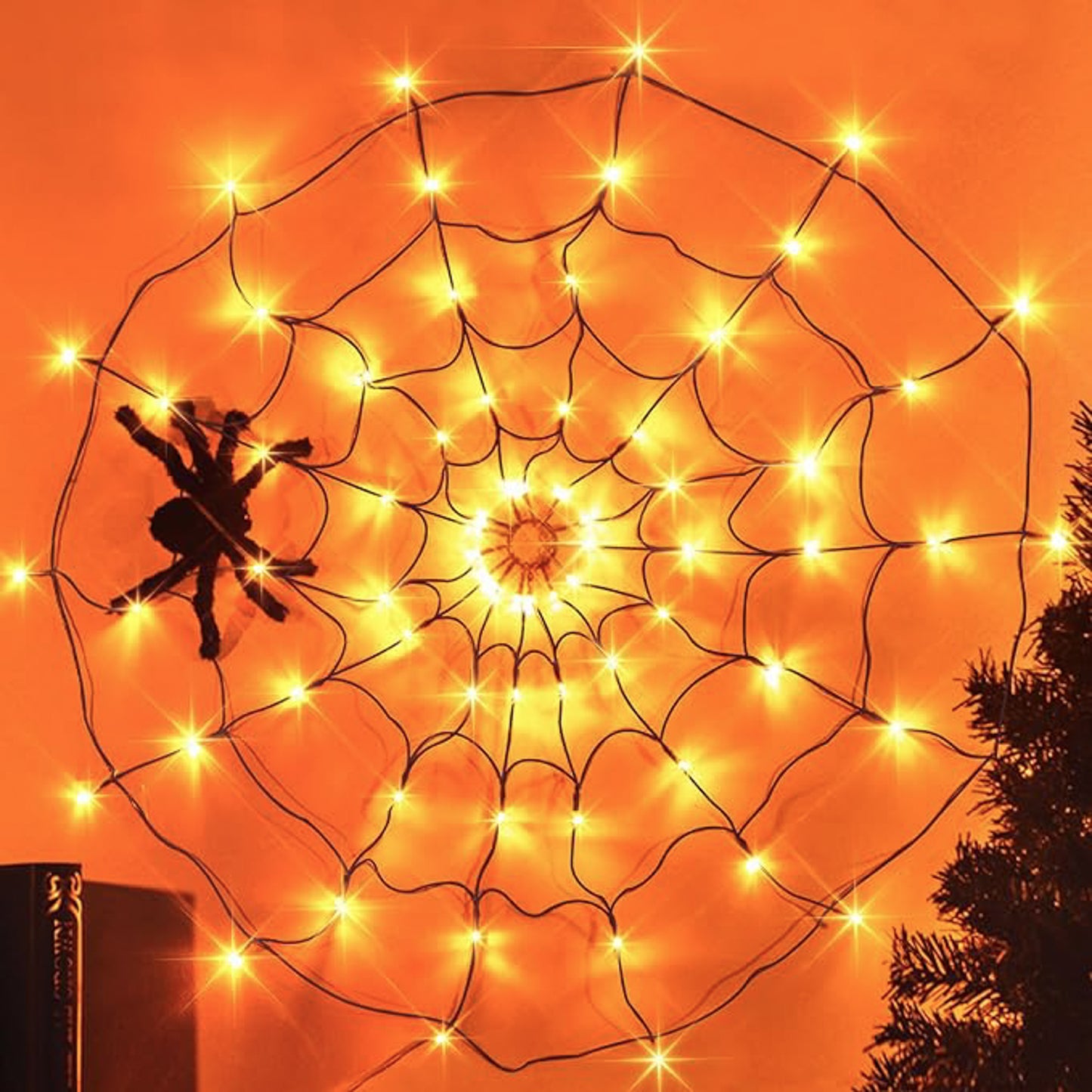 Electric Lighted Spider Web and Spider