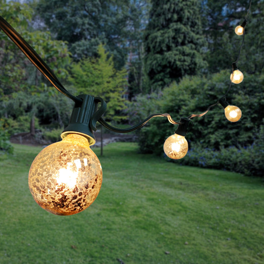 Electric Globe String Lights with 25 Gold Mercury Bulbs