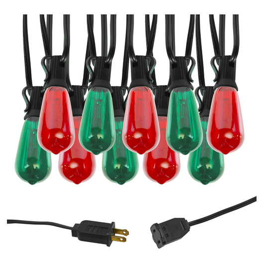 Electric String Lights with 10 Red and Green Edison Bulbs