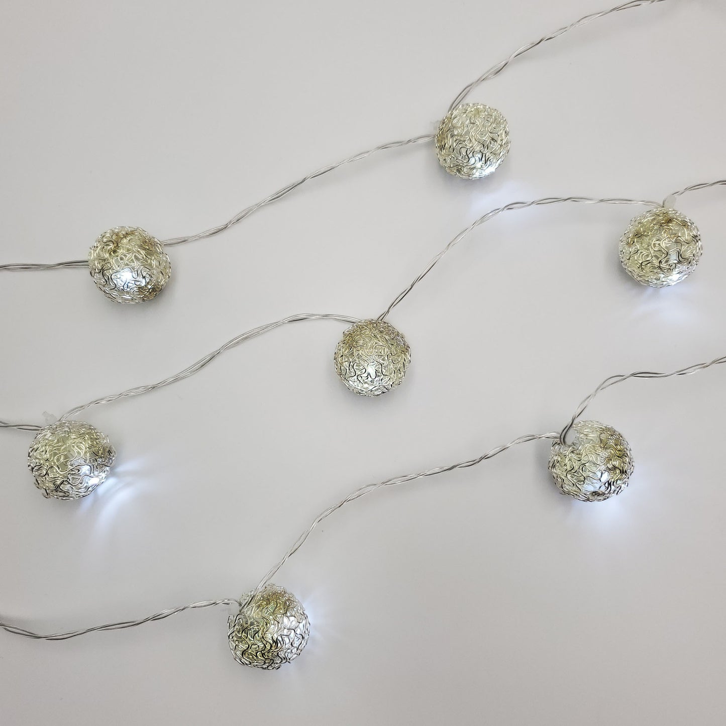 Battery-Operated String Lights with 20 Antique Silver Balls