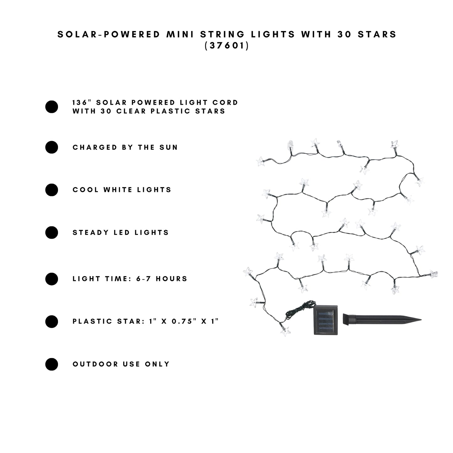 Solar-Powered Mini String Lights with 30 Stars