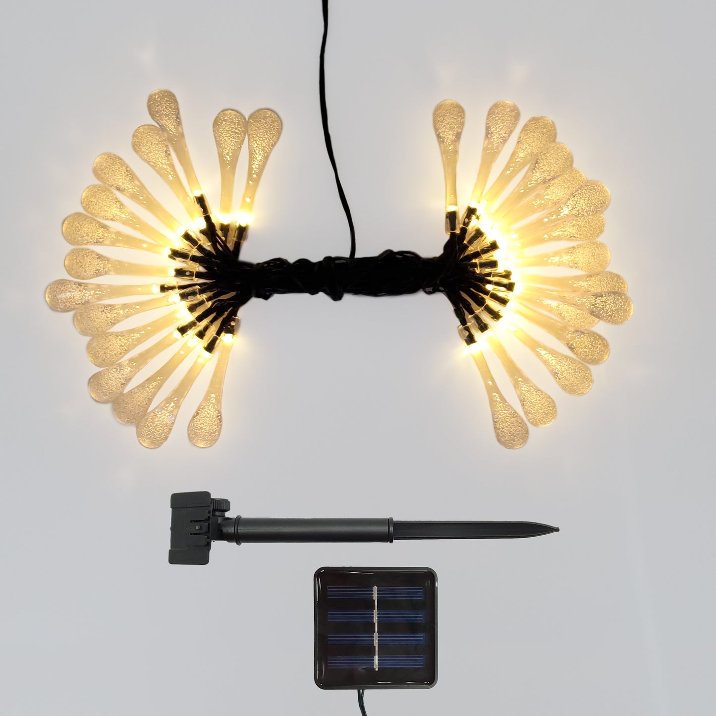 Solar Powered Crystal Water Drop String Lights - Soft White