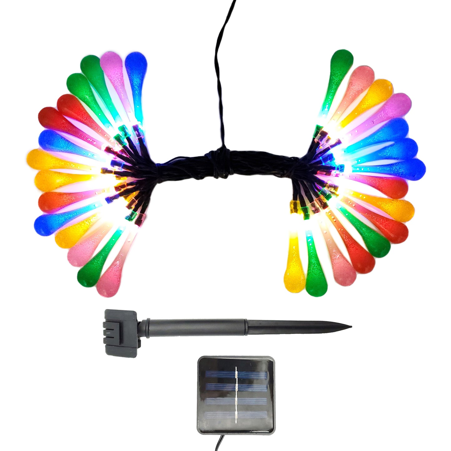 Solar Powered Crystal Water Drop String Lights - Multicolor