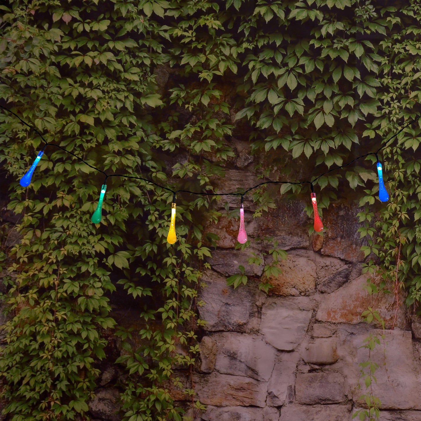 Solar-Powered Crystal Water Drop String Lights