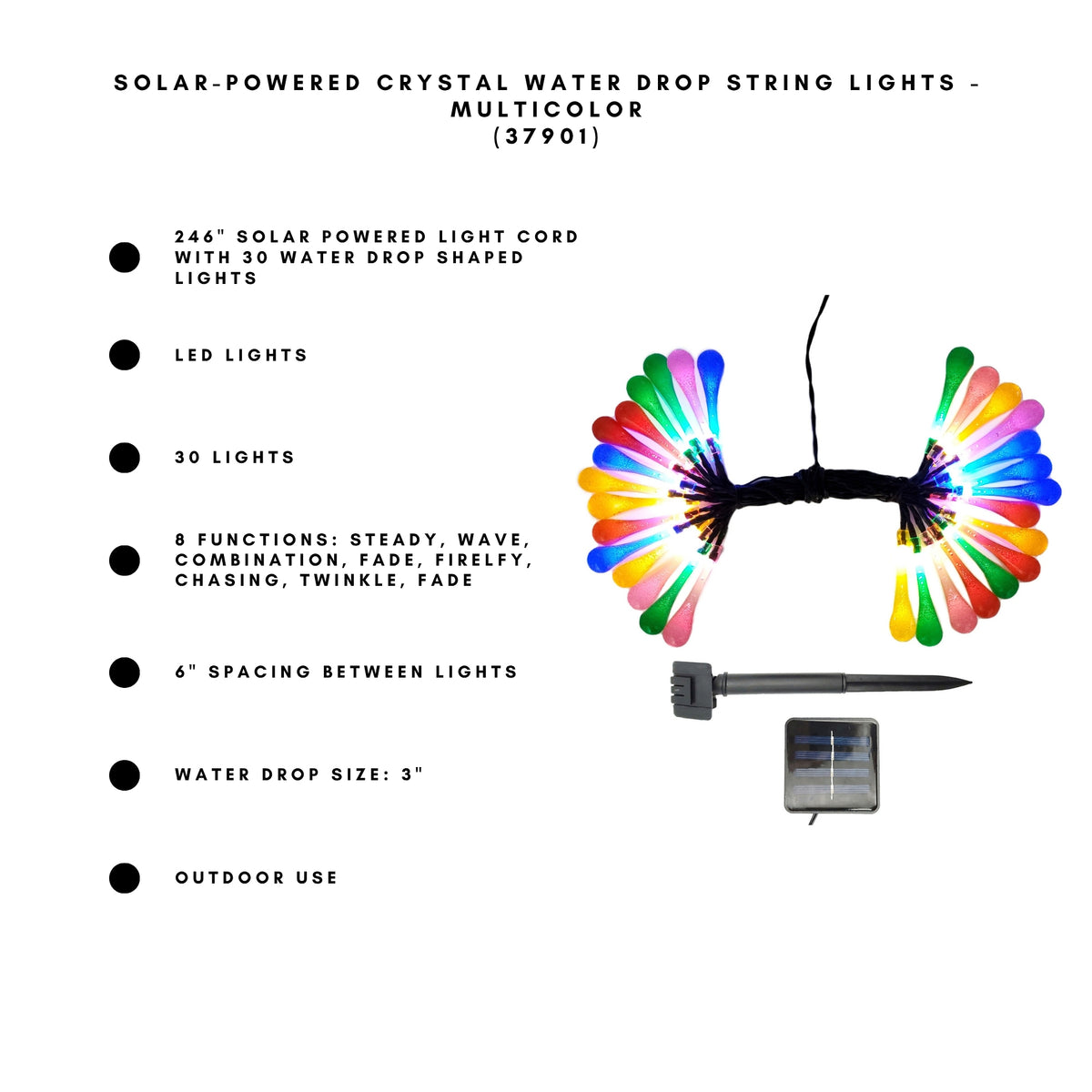Solar-Powered Crystal Water Drop String Lights