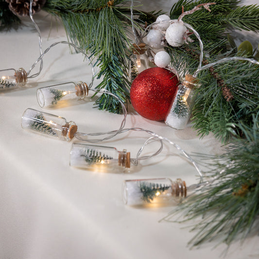 Battery-Operated Mini String Lights with Winter Scene in Glass Bottles