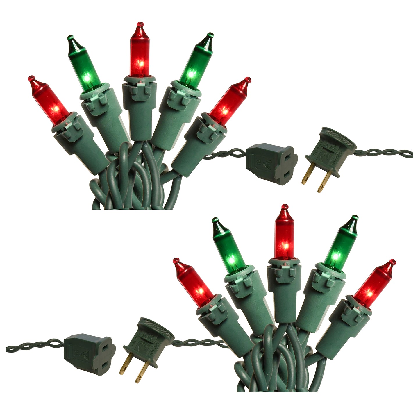 Electric Mini String Lights with 100 Red and Green Bulbs - Set of 2