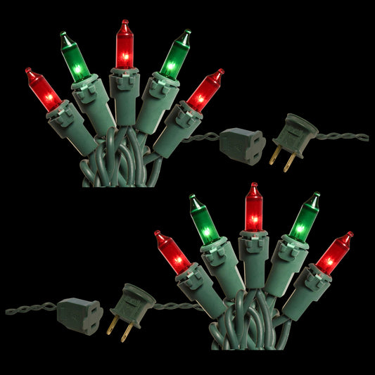 Electric Mini String Lights with 100 Red and Green Bulbs - Set of 2