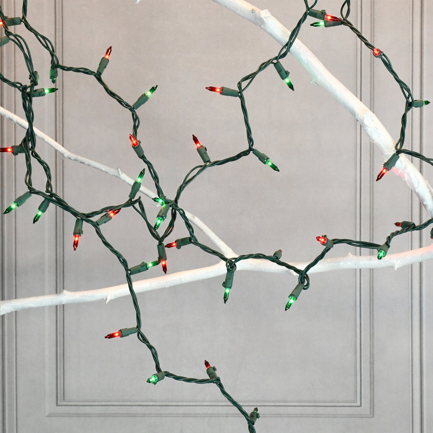 Electric Mini String Lights with 100 Red and Green Bulbs - Set of 2