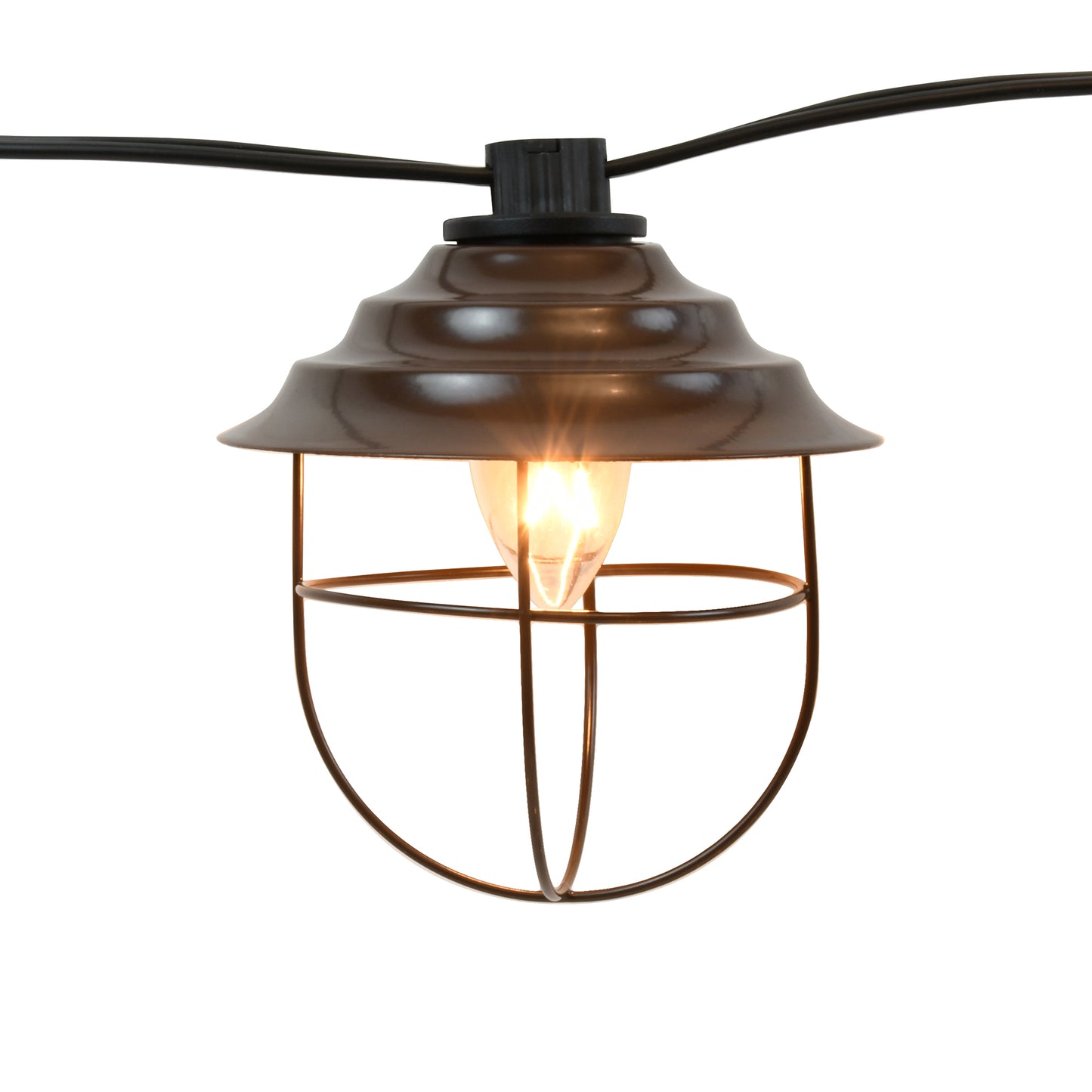 Electric Café String Lights with 10 Bronze Metal Shades