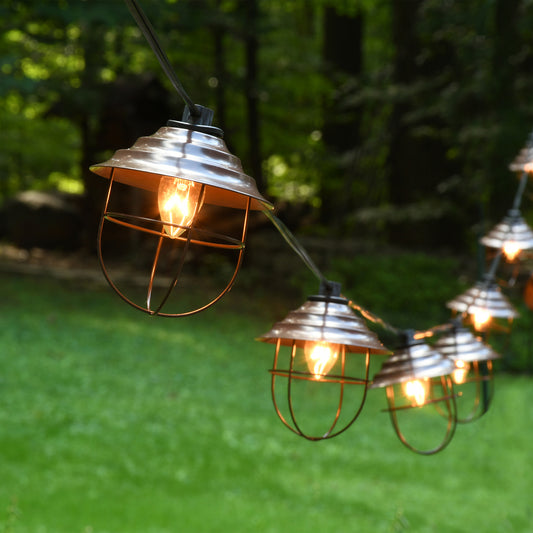 Electric Café String Lights with 10 Bronze Metal Shades