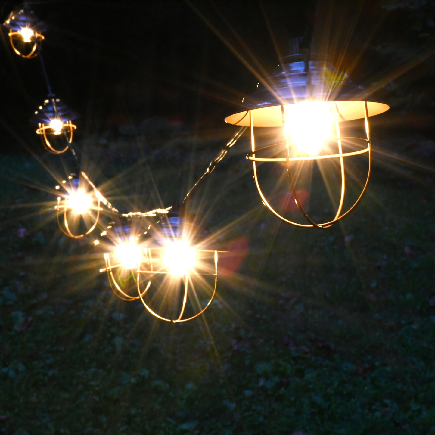 Electric Café String Lights with 10 Bronze Metal Shades
