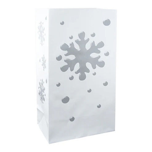 Flame-Resistant Paper Luminaria Bags, Snowflake - Set of 12