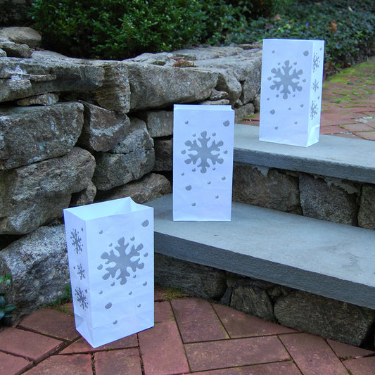Flame-Resistant Paper Luminaria Bags, Snowflake - Set of 12
