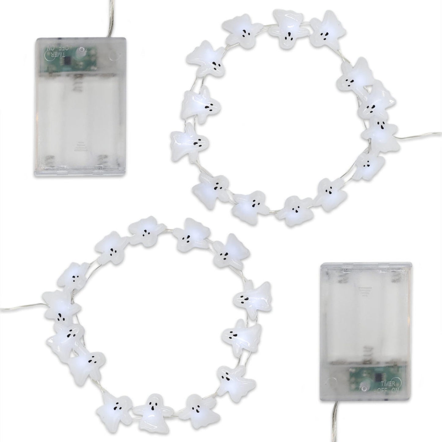 Battery-Operated LED Fairy String Lights with Ghost Motif - Set of 2