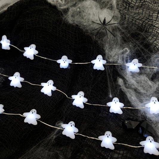 Battery-Operated LED Fairy String Lights with Ghost Motif - Set of 2