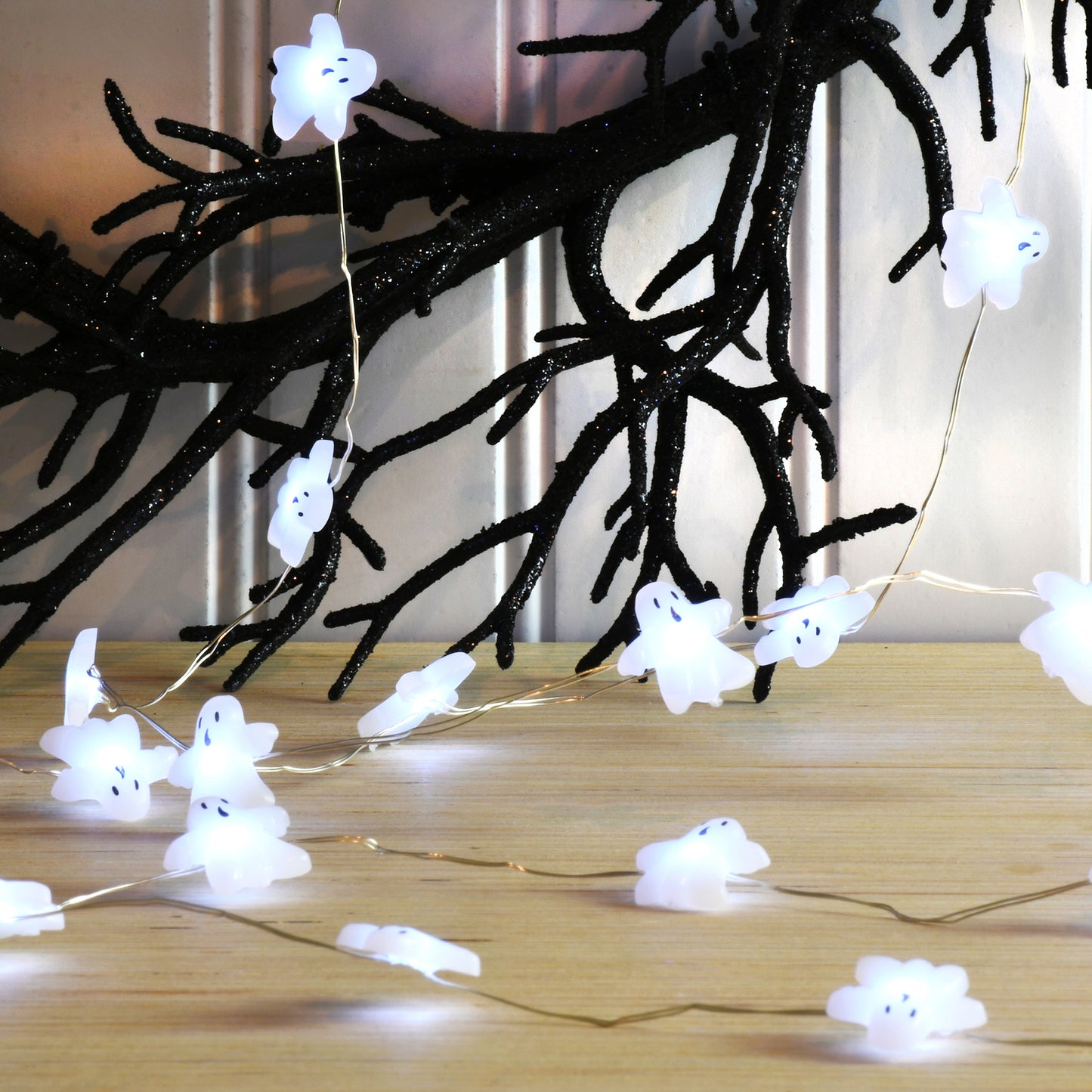 Battery-Operated LED Fairy String Lights with Ghost Motif - Set of 2