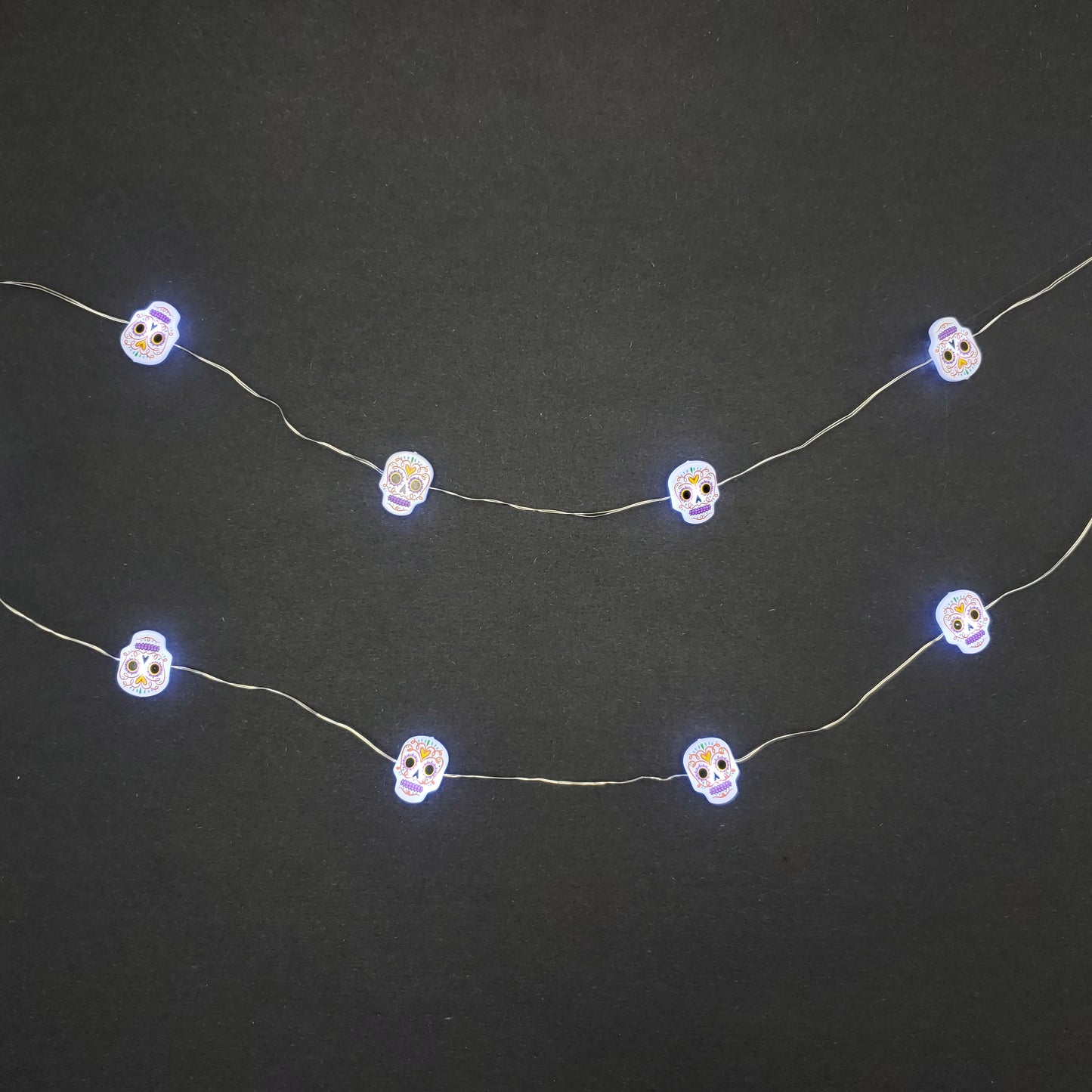 Battery-Operated LED Fairy String Lights with Sugar Skull Motif - Set of 2