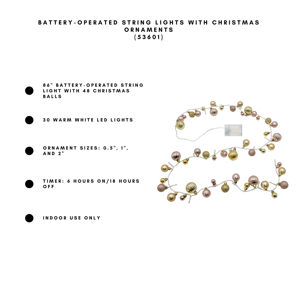 Battery-Operated String Lights with Christmas Ornaments