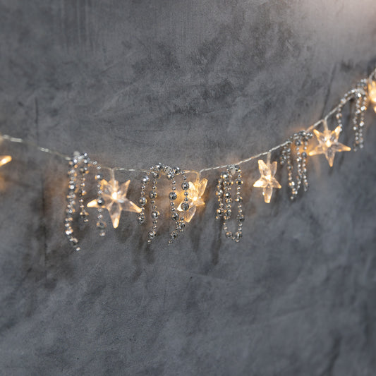 Battery-Operated Silver String Lights with Lighted Stars