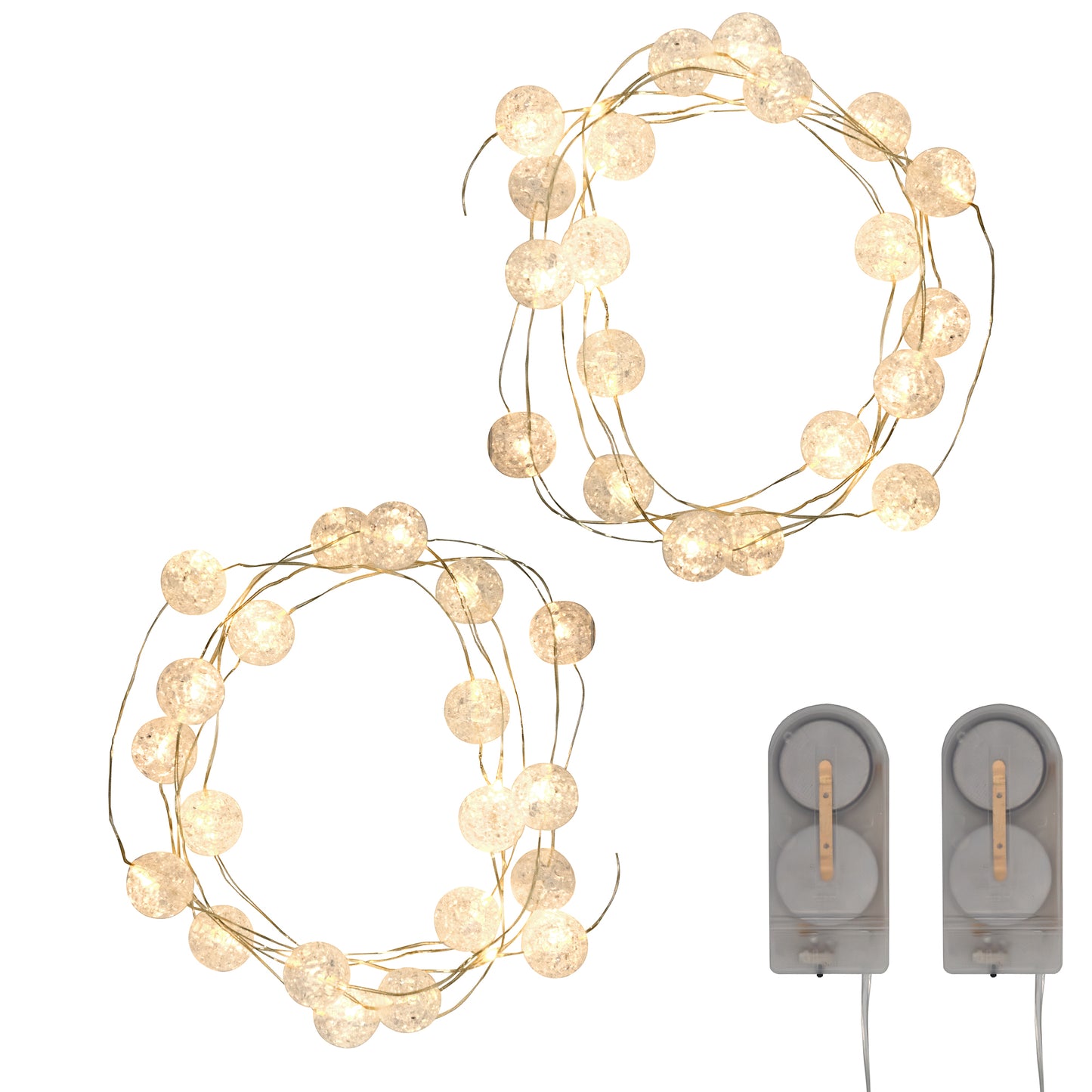 Battery-Operated Mini String Lights with Crackle Globes - Set of 2