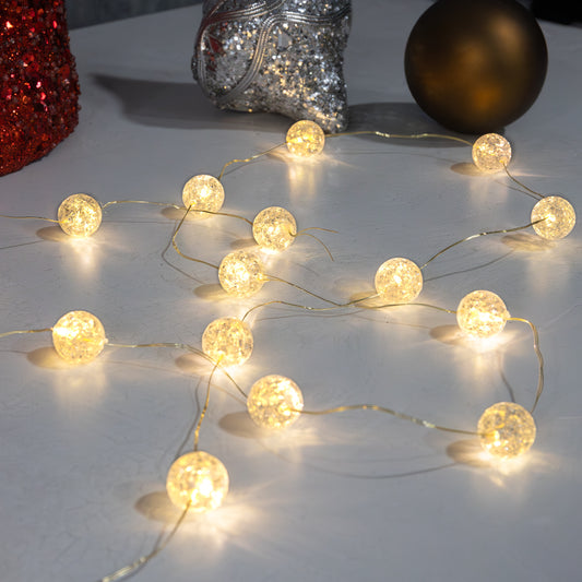 Battery-Operated Mini String Lights with Crackle Globes - Set of 2