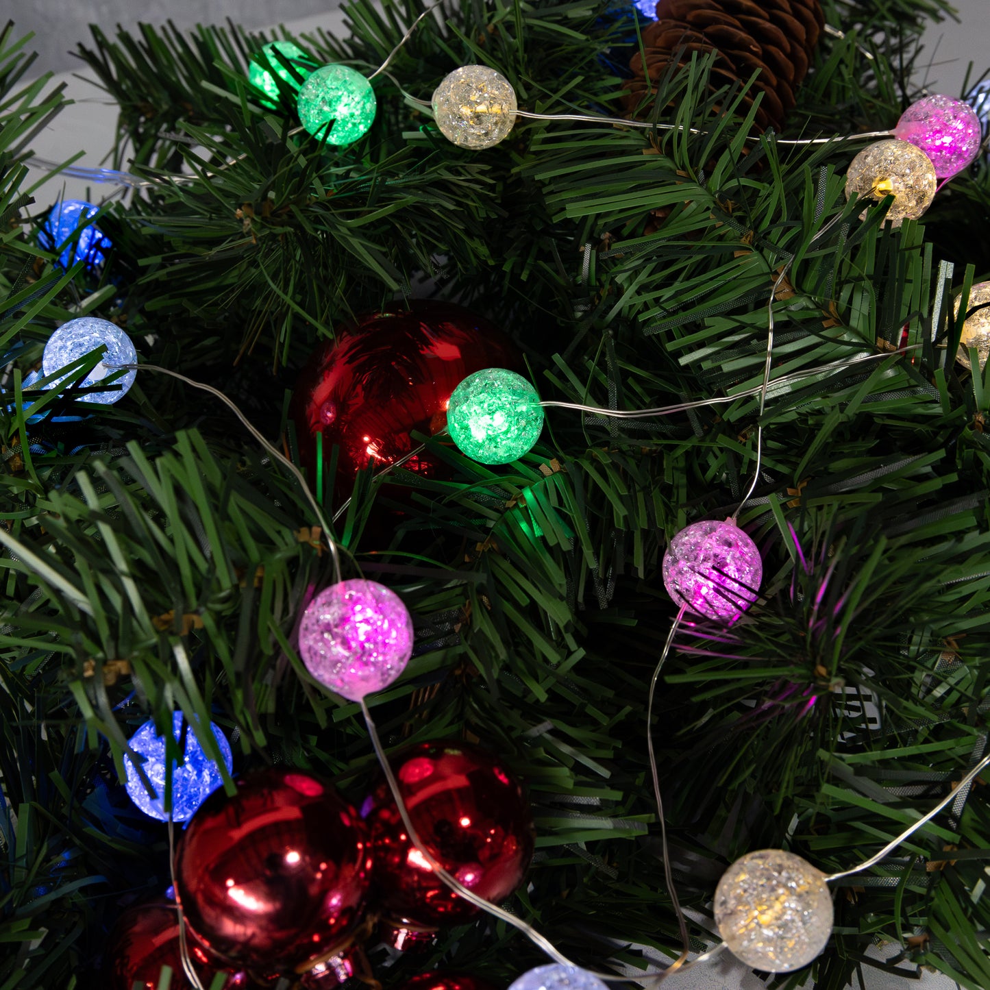 Battery-Operated Mini String Lights with Crackle Globes - Set of 2